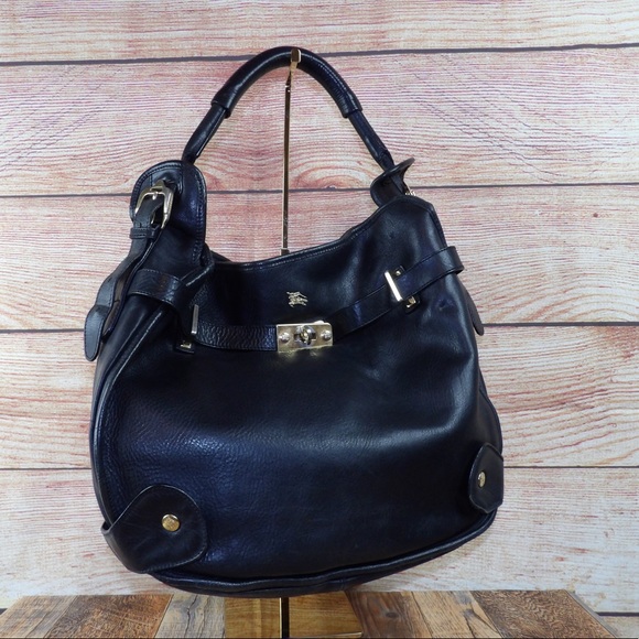 Burberry Handbags - Burberry black leather hobo